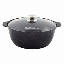 Кастрюля - жаровня 5л со стеклянной  крышкой ап темный мрамор, d28 Kukmara